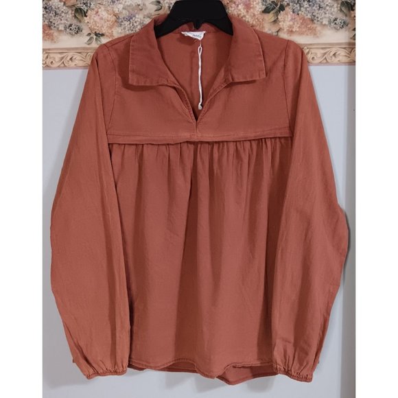 Andree by Unit Small Rust Peplum Lagenlook Minimalist Boho Casual Travel Top - Picture 1 of 4